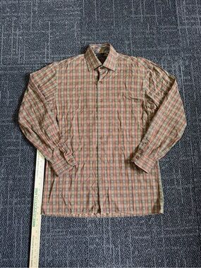 Serica Shirt Mens Medium Brown Green Paisley Striped Cotton Long Sleeve
